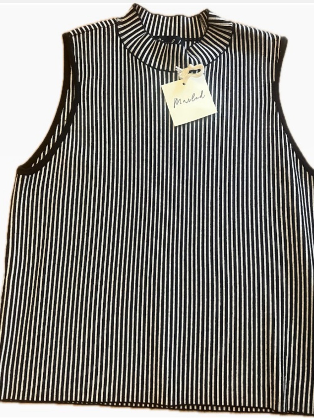 Marled Black & White Striped Mock Neck Tank